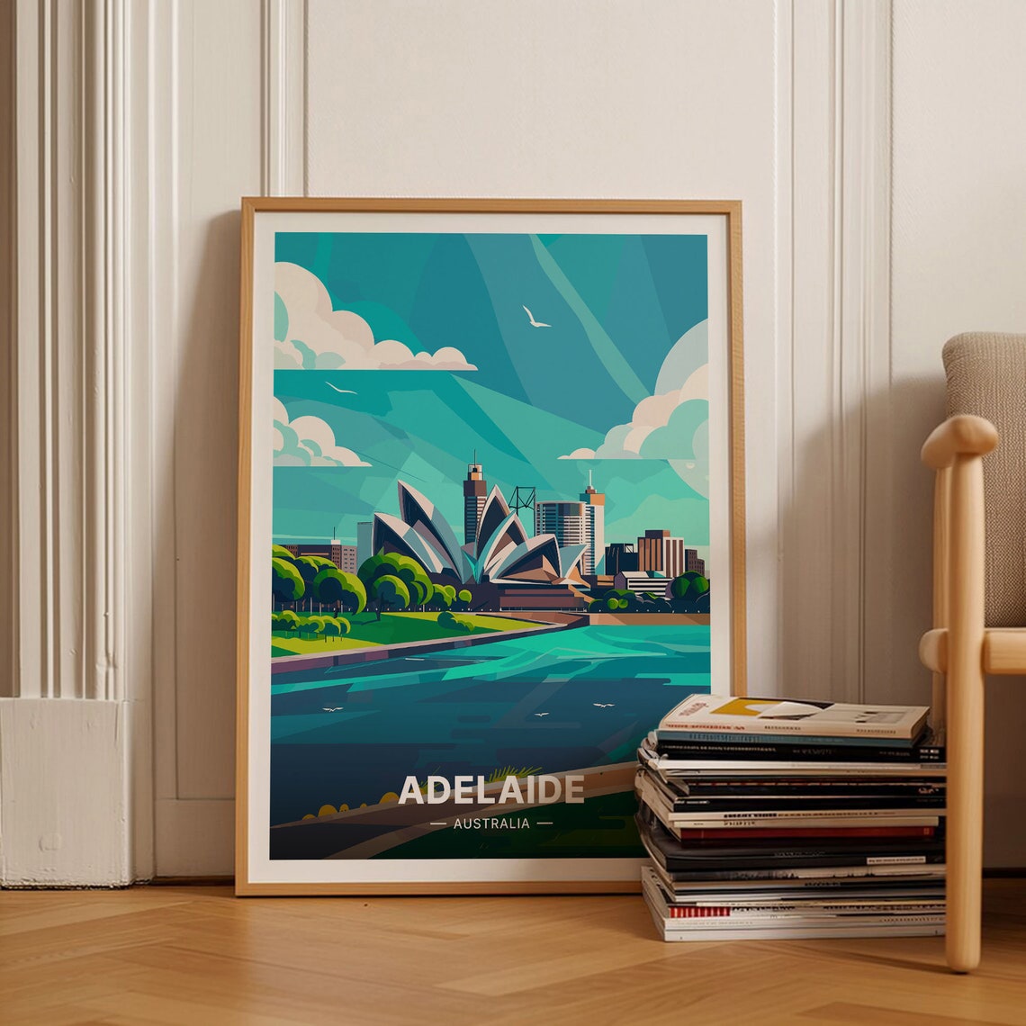 Adelaide Australia Harbour Skyline Sail Roof Building Travel Poster