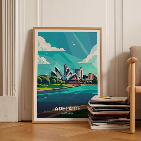 Adelaide Australia Harbour Skyline Sail Roof Building Travel Poster