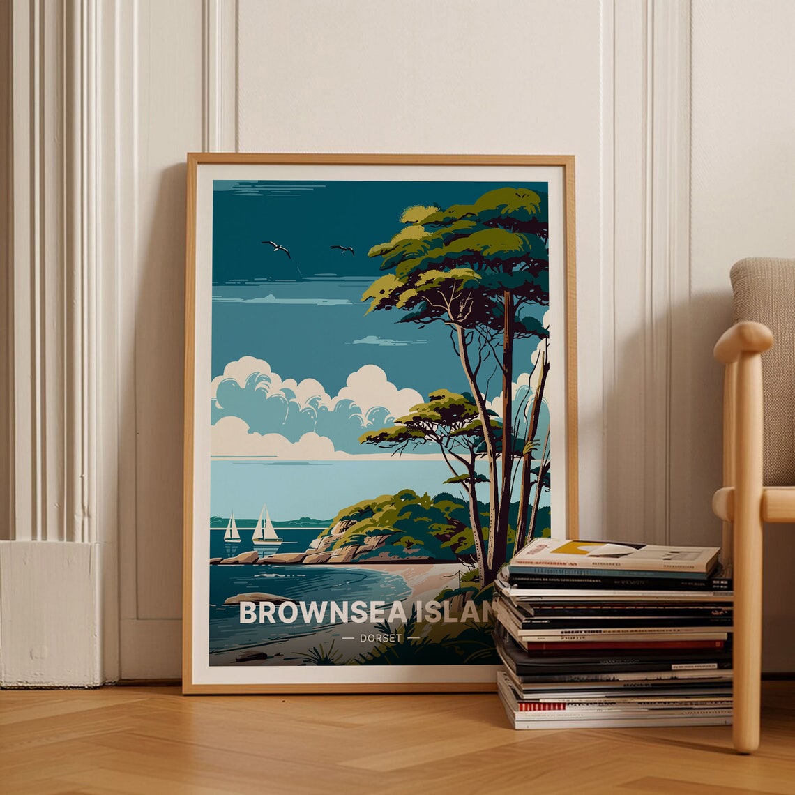 Brownsea Island Dorset Pine Trees Cove Sailboats Harbor Poster