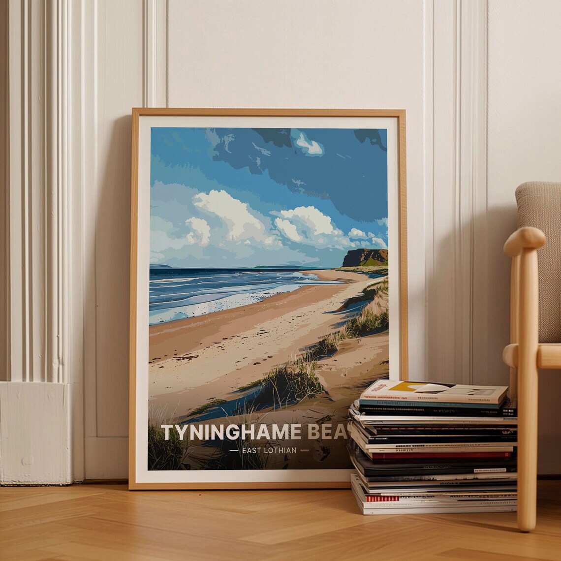 Scotland Travel Poster, Tyninghame Beach Bass Rock