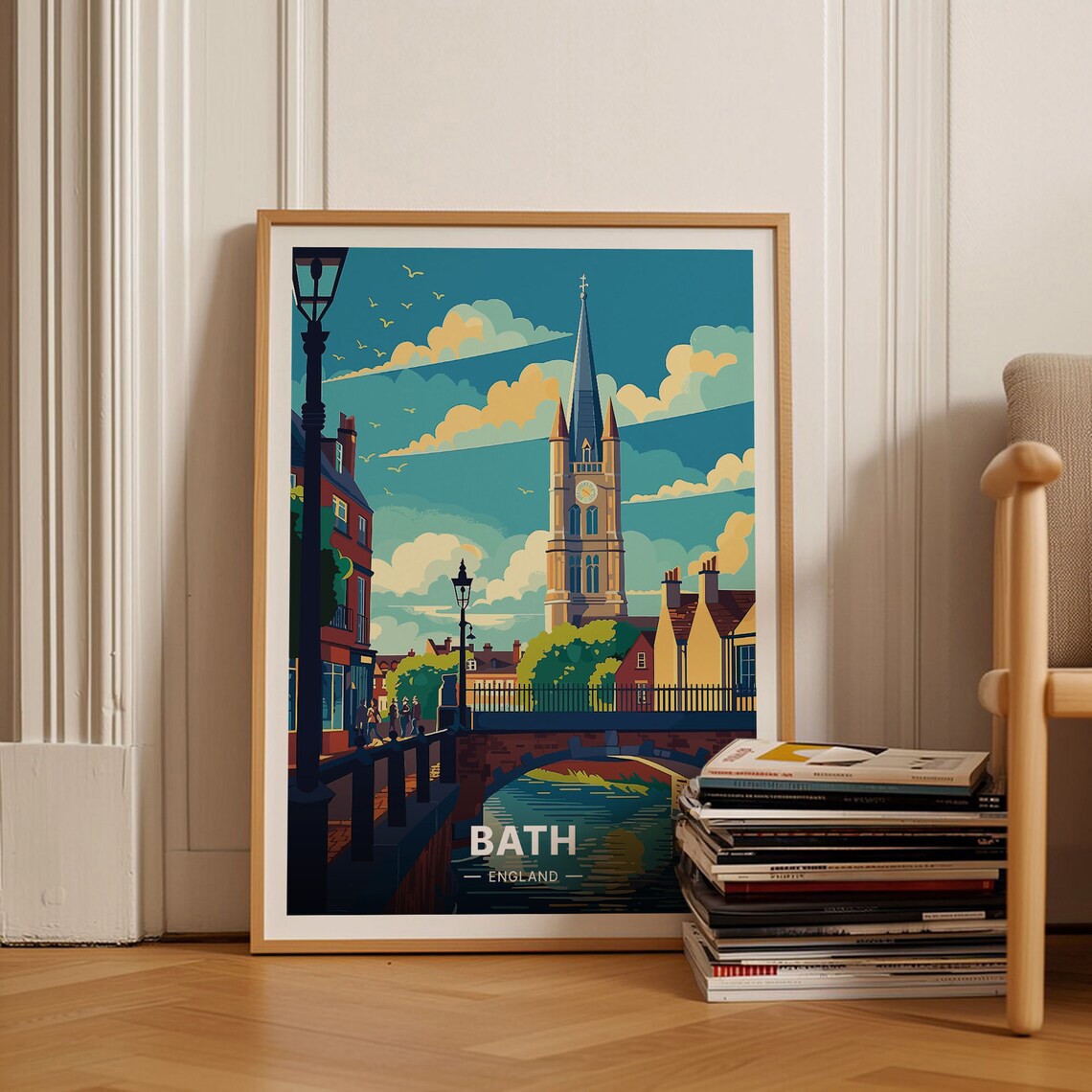 Bath England Travel Poster, Artistic Cityscape Art Print