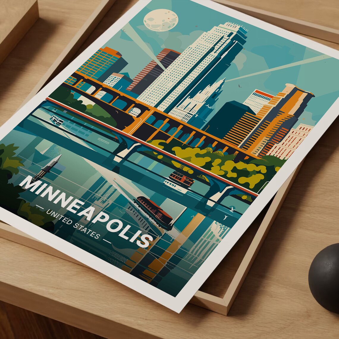 Minneapolis Skyline Travel Poster, Cityscape Decor - Image 3