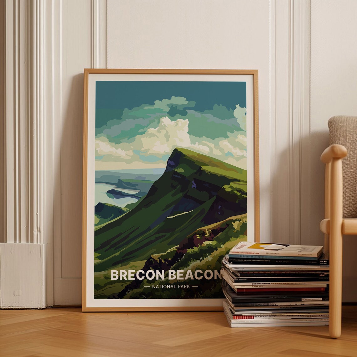 Brecon Beacons Wales National Park Green Peak Lake Travel Poster Art