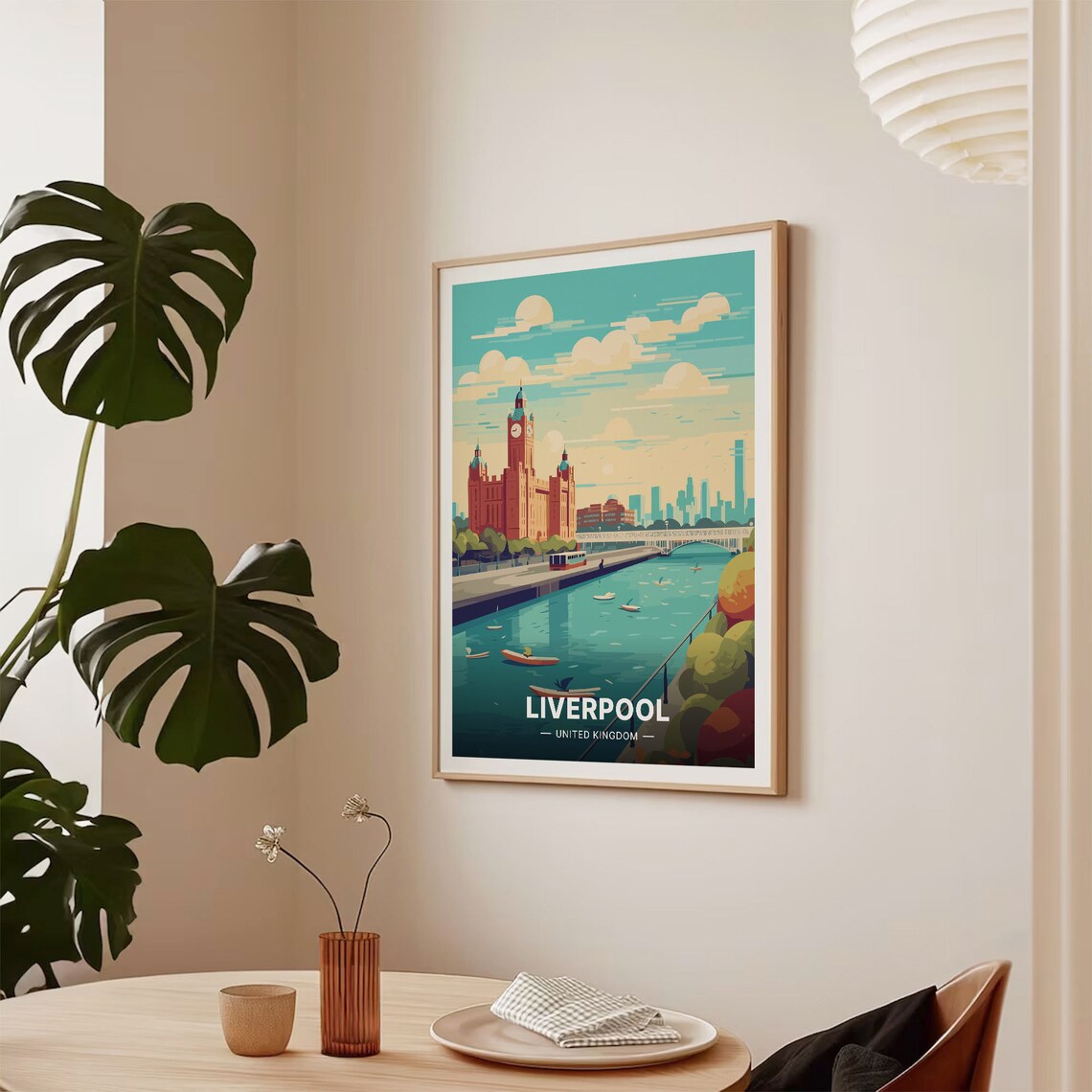 Liverpool UK Clock Tower Waterfront Boats Cityscape Travel Poster - Image 2