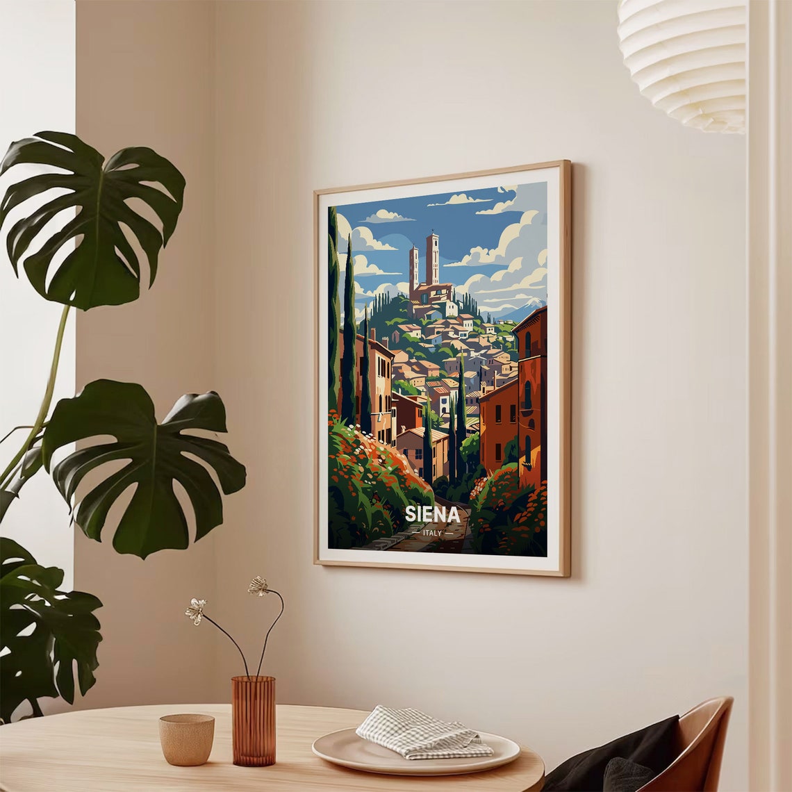 Siena Italy Medieval Hill Town Twin Towers Cypress Trees Travel Poster - Image 2