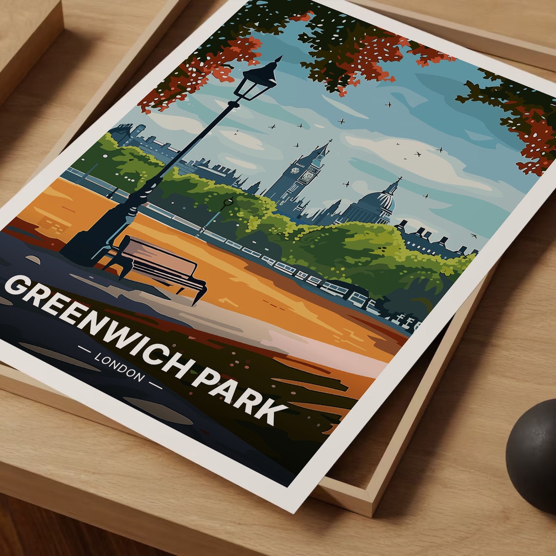 Greenwich Park London Skyline Riverside Vintage Travel Poster - Image 3