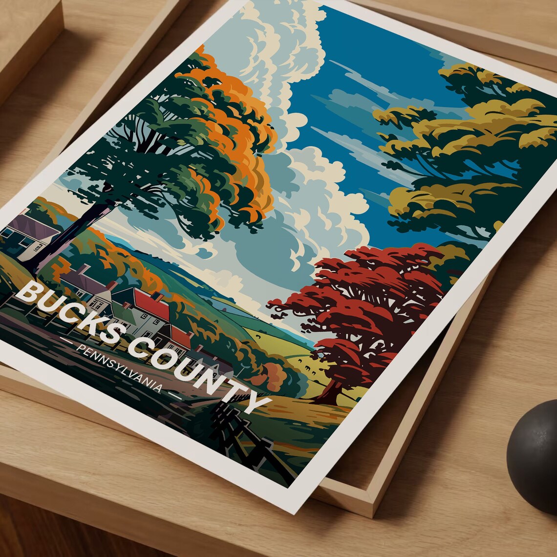 Bucks County Travel Poster, Pennsylvania Scenic Landscape - Image 3