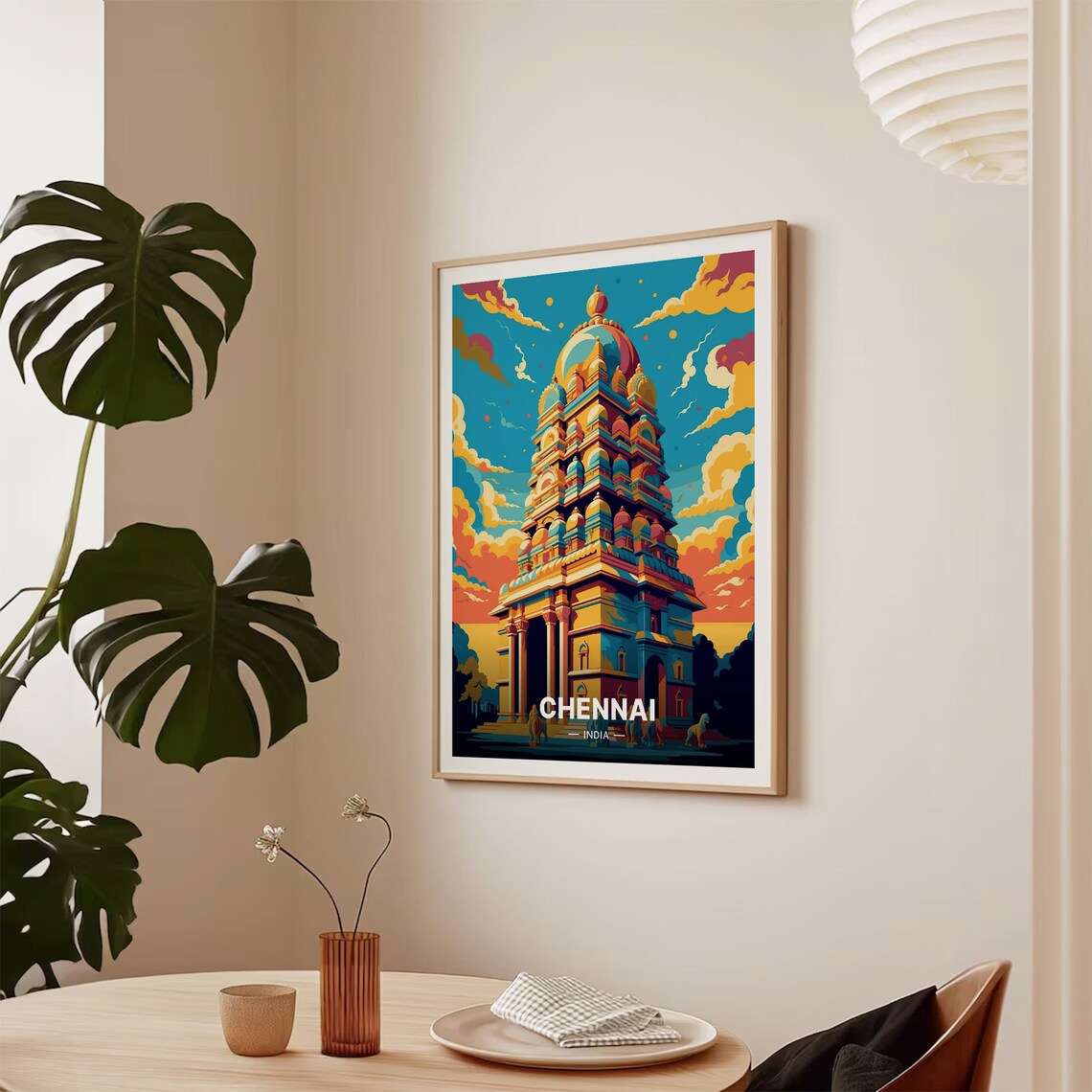 Chennai India Colorful Hindu Temple Gopuram Sunset Travel Poster Art - Image 2