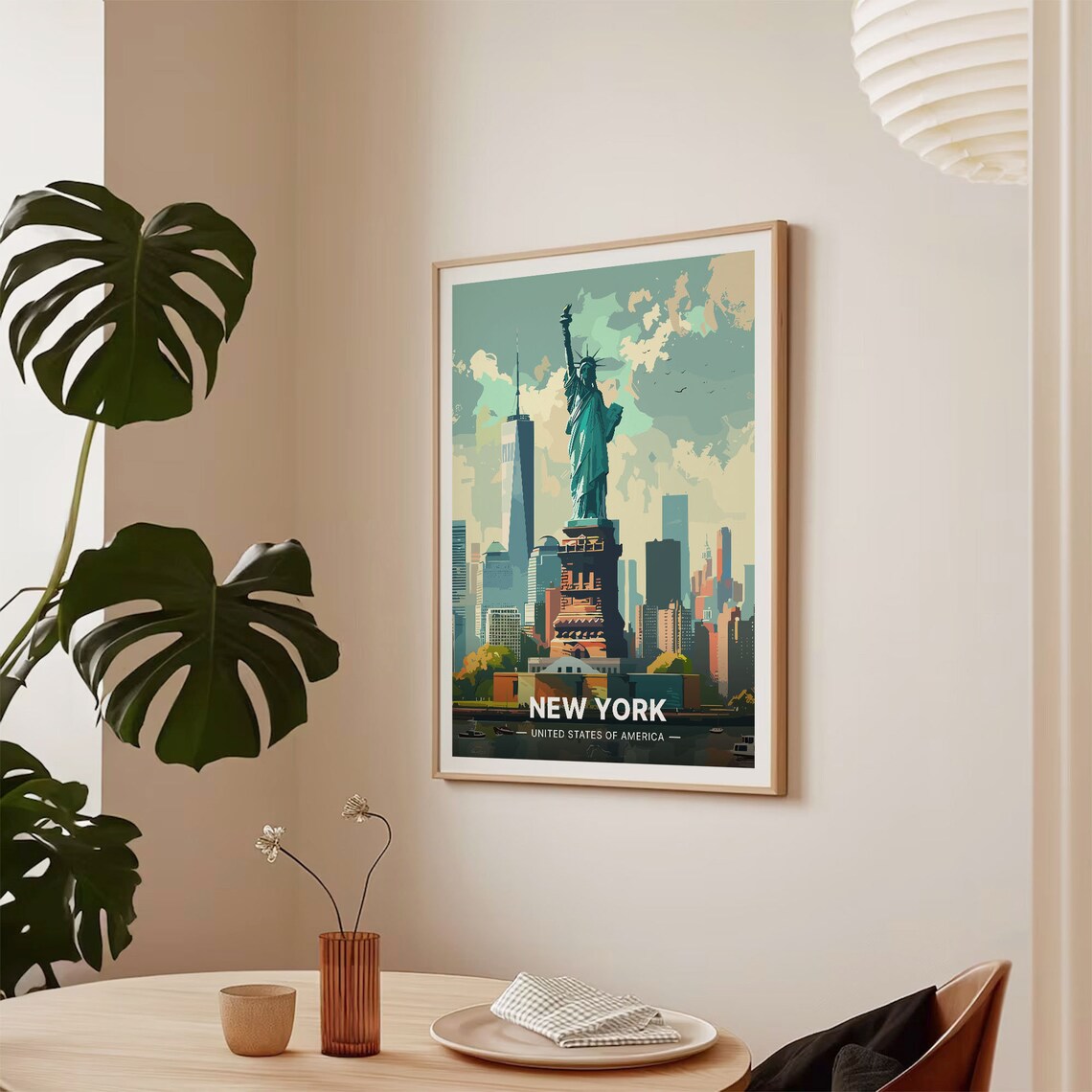 New York Statue of Liberty Manhattan Skyline Vintage Travel Poster - Image 2