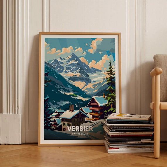 Verbier Ski Resort Poster Travel Wall Art Skiing Landscape Home Decor Gift For Skiers And Travelers C20 740