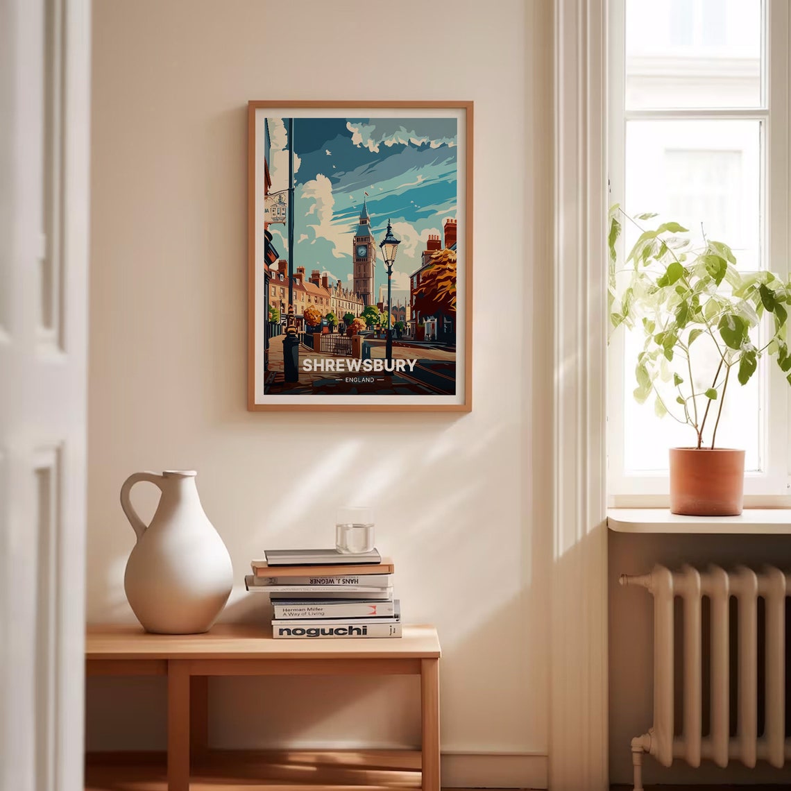 Shrewsbury England Historic Clock Tower Street Vintage Poster - Image 4