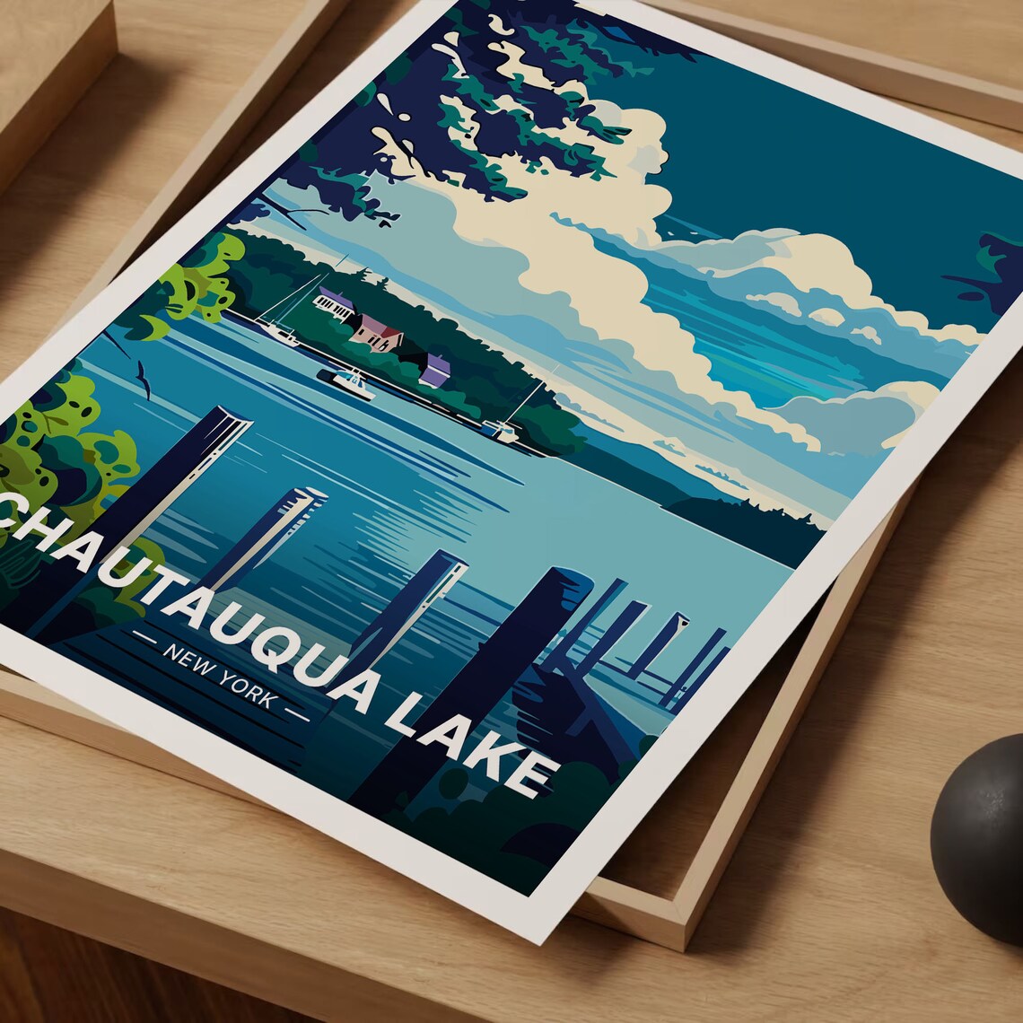 Chautauqua Lake New York Sailboats and Piers Vintage Travel Poster - Image 3