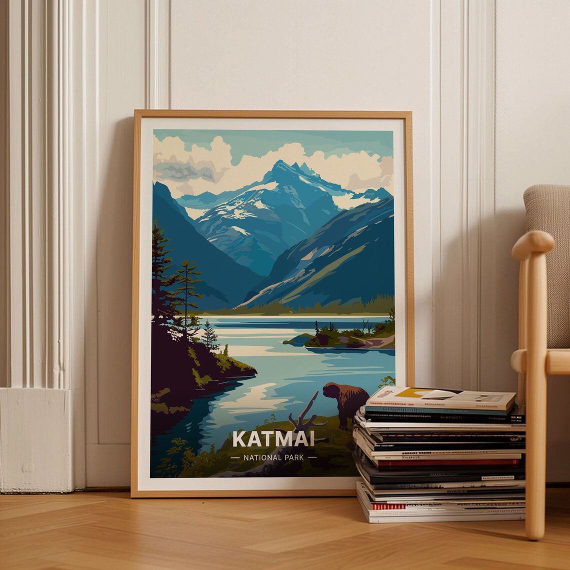 Katmai National Park Alaska Brown Bear Lakeside Mountain Poster