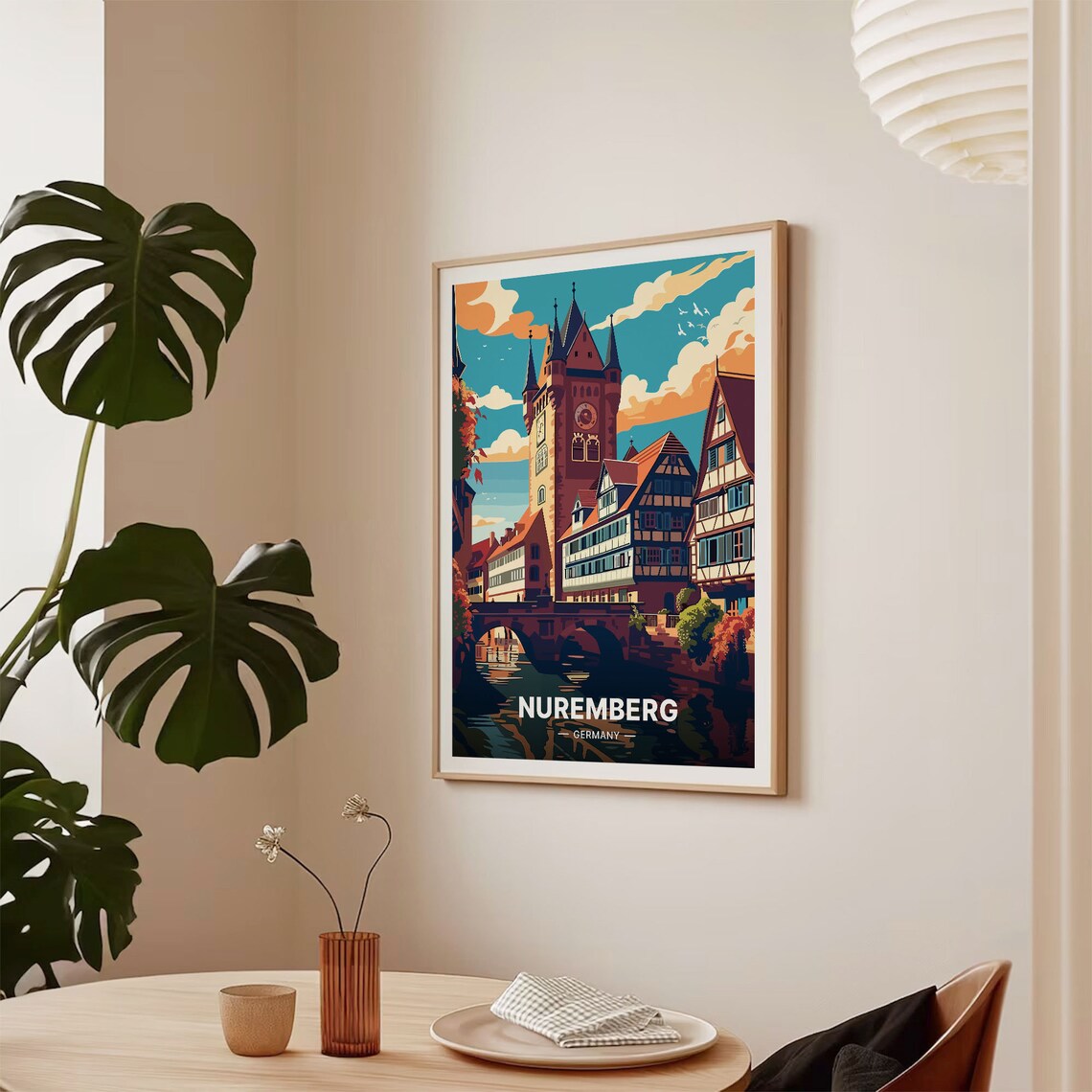 Nuremberg Germany Medieval Tower Half Timbered River Bridge Travel Poster - Image 2