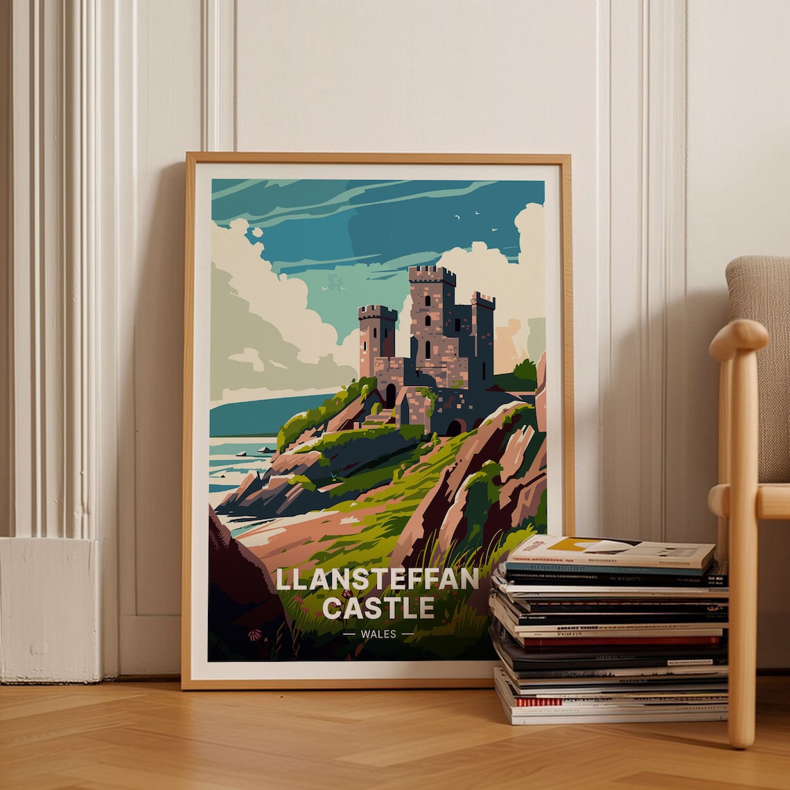 Wales Travel Poster, Llansteffan Castle Landscape Art