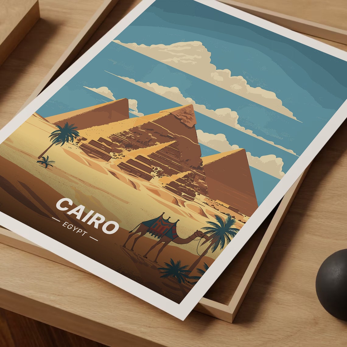 Cairo Egypt Giza Pyramids Camel Palm Desert Sunset Travel Poster - Image 3