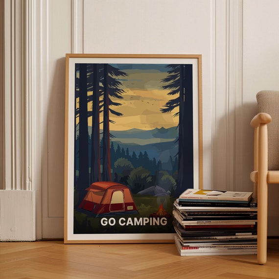 Camping Adventure Poster Outdoor Hiking Campfire Art Retro Vanlife Decor Caravan Travel Print Unique Explorer Gift C20 1841