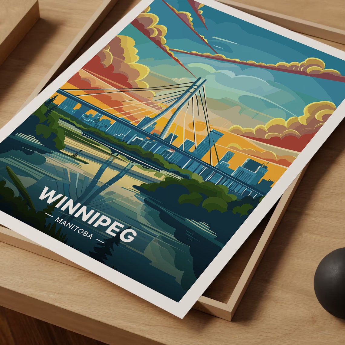 Winnipeg Manitoba Cable Stayed Bridge Skyline Sunset Travel Poster - Image 3