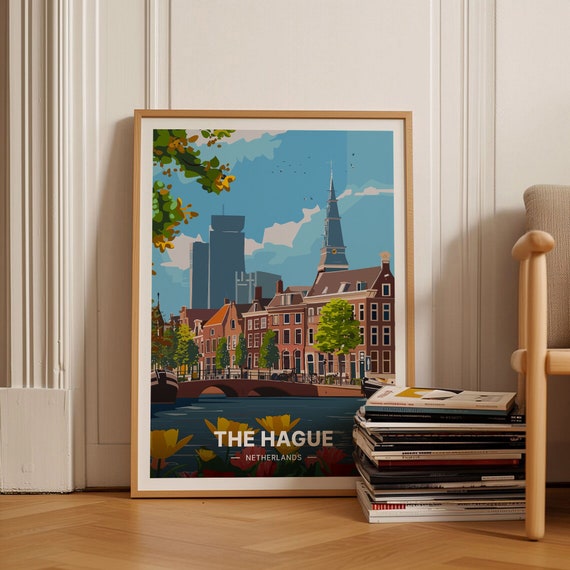 The Hague Travel Poster Netherlands Cityscape Wall Art European Destinations Decor Wanderlust Gift C20 1802