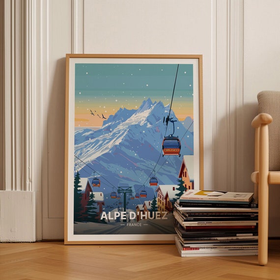 Alpe Dhuez France Ski Poster European Mountain Landscape Wall Art Travel Decor Housewarming Birthday Present C20 404