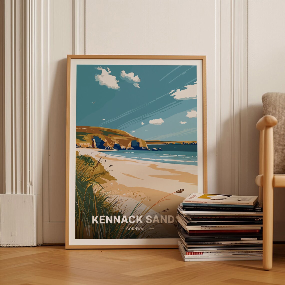 Kennack Sands Cornwall Travel Poster Golden Beach Dunes Retro Art