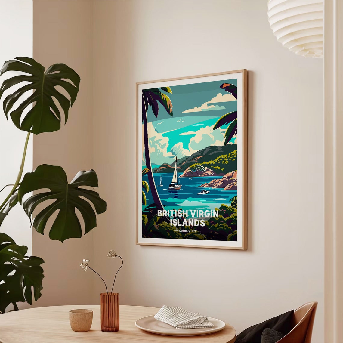 British Virgin Islands Caribbean Vintage Travel Poster Sailboat Art - Image 2