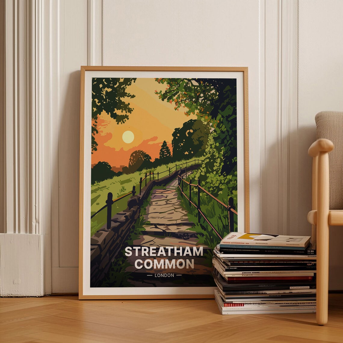 Streatham Common London Travel Poster Sunset Park Path Nature Art