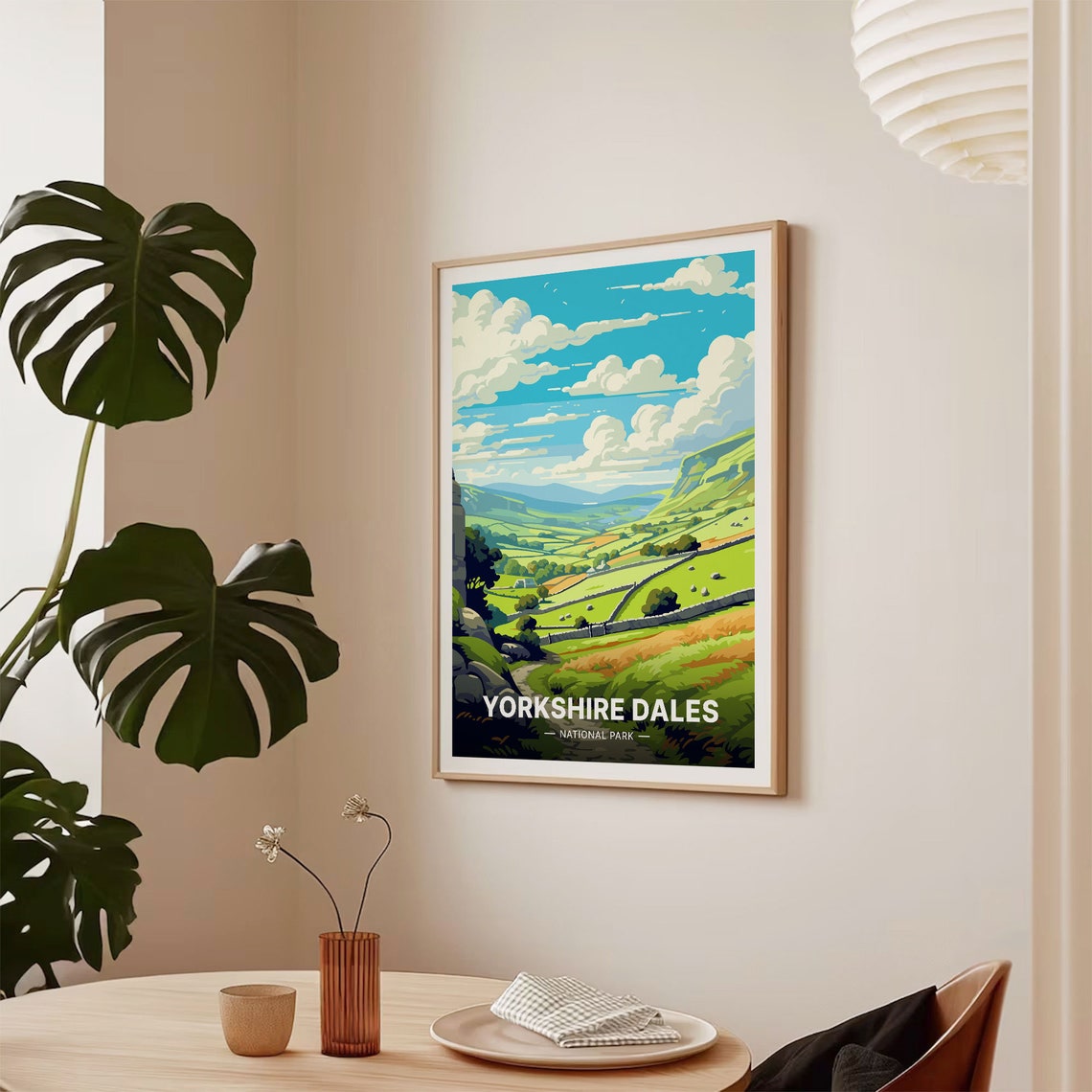 Yorkshire Dales National Park Travel Poster Green Valley Clouds Art - Image 2
