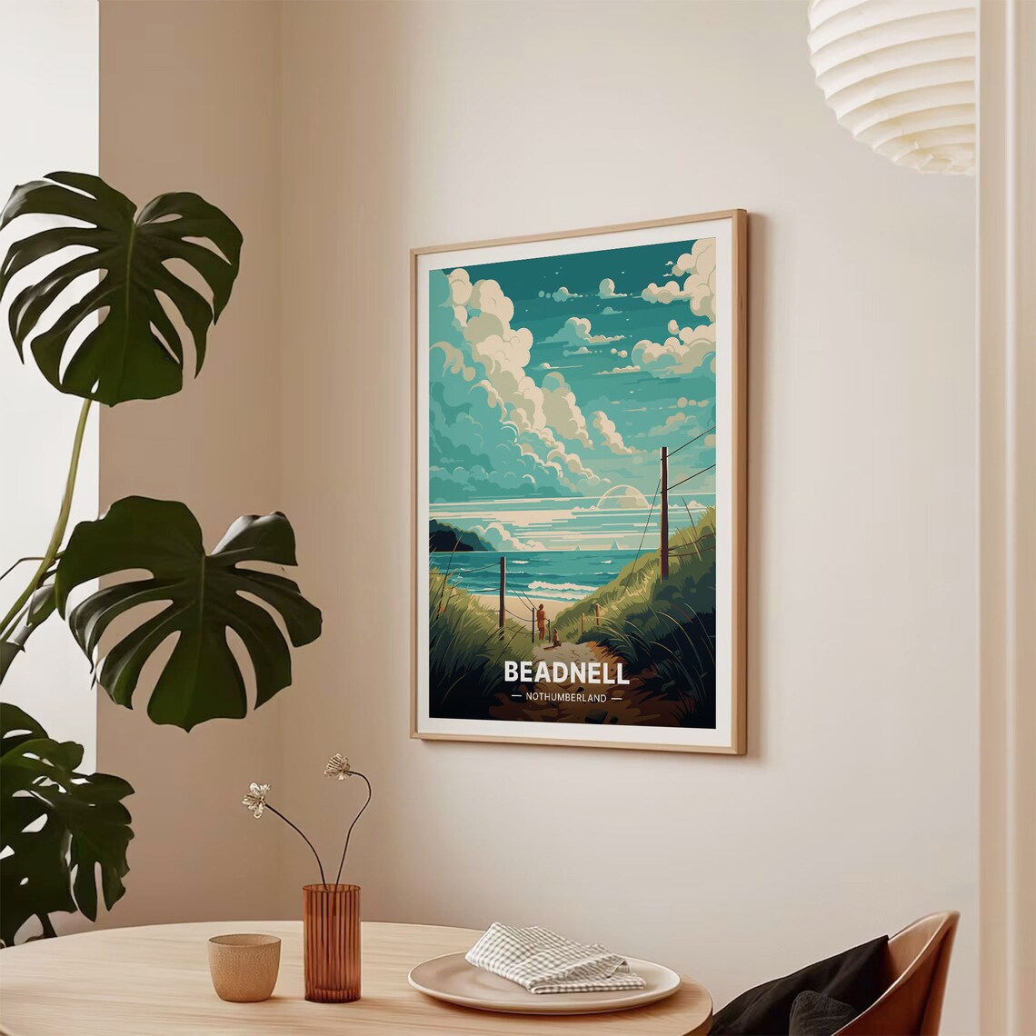 Beadnell Northumberland Travel Poster Beach Dunes Path Clouds Art - Image 2
