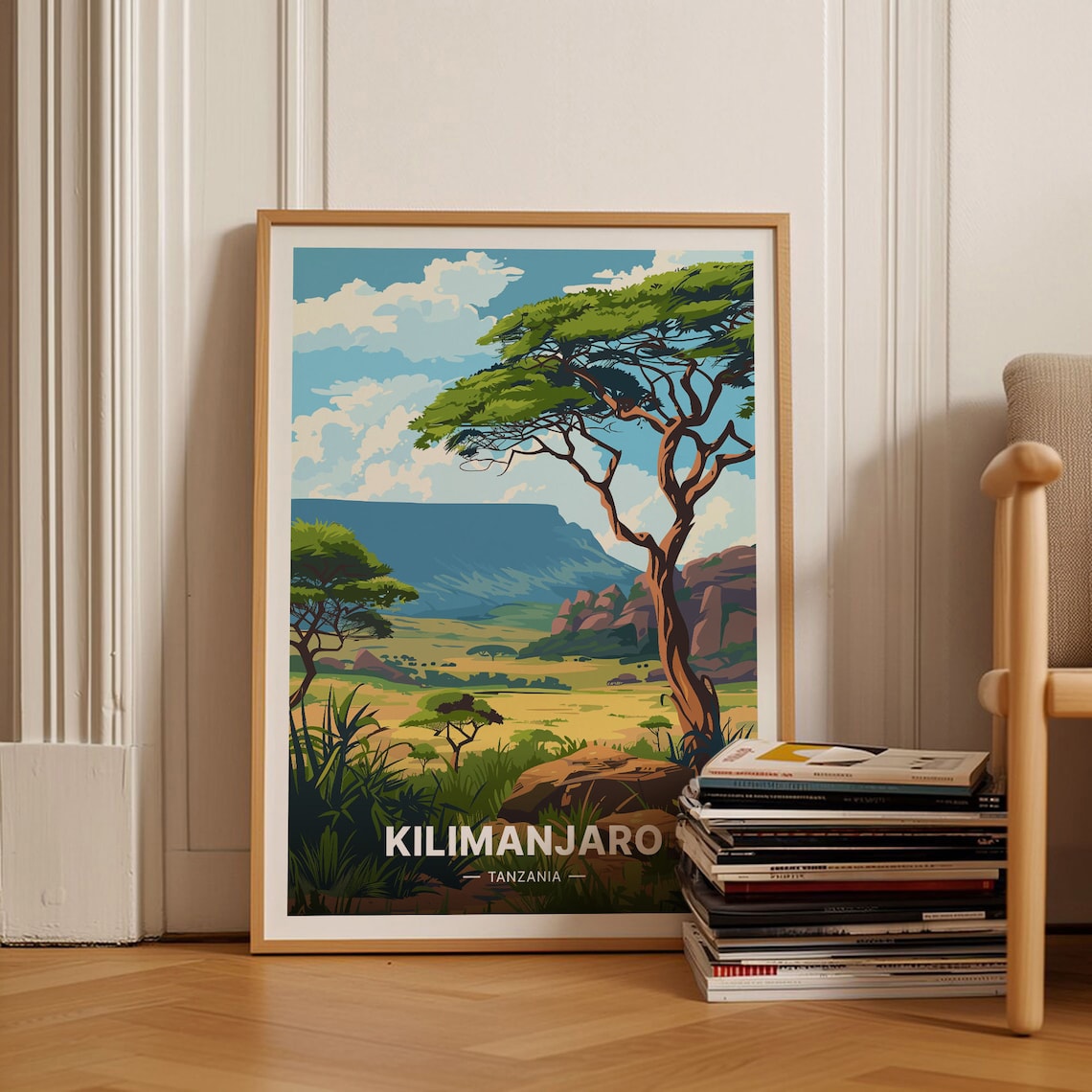 Kilimanjaro Tanzania Safari Acacia Trees Mountain Savanna Art Poster