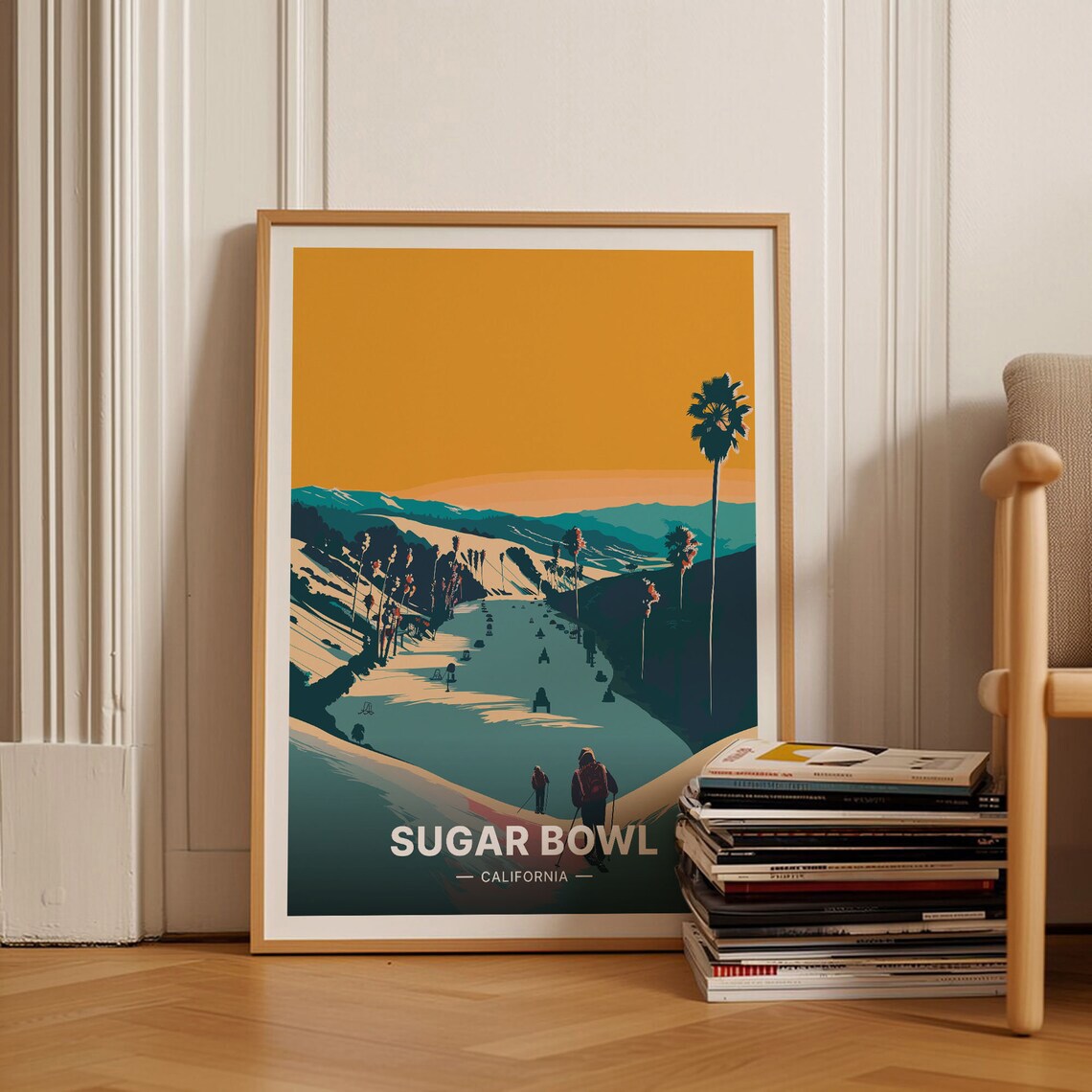 Sugar Bowl California Ski Slope Sunset Vintage Travel Poster