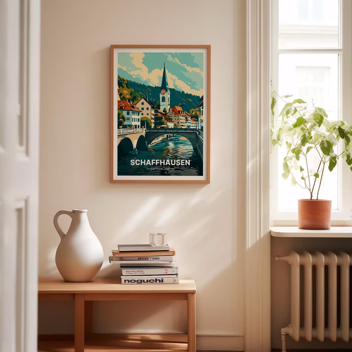 Schaffhausen Switzerland Riverside Old Town Bridge Tower Travel Poster - Image 4