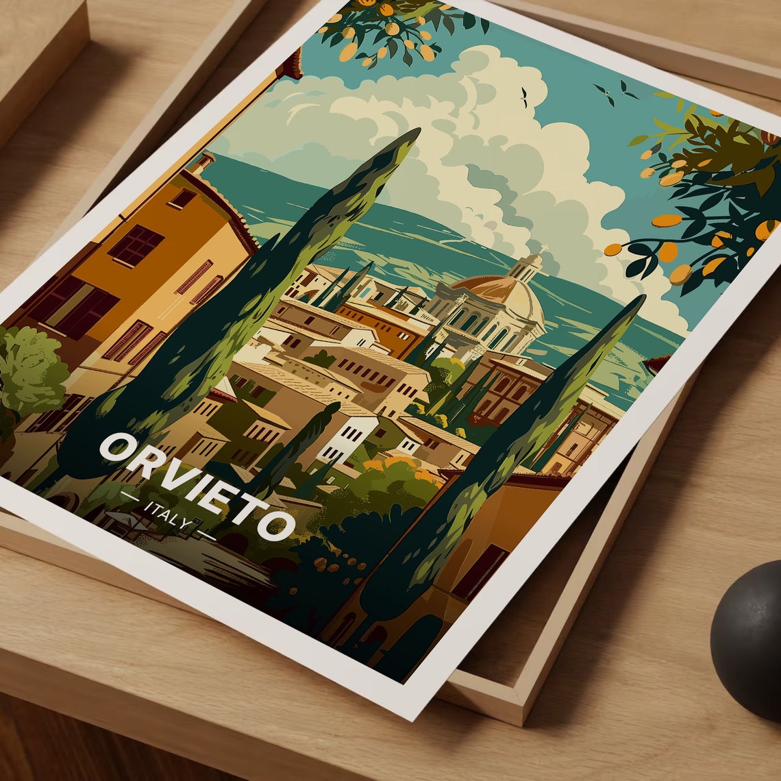 Orvieto Italy Hill Town Cathedral Dome Cypress Trees View Poster - Image 3