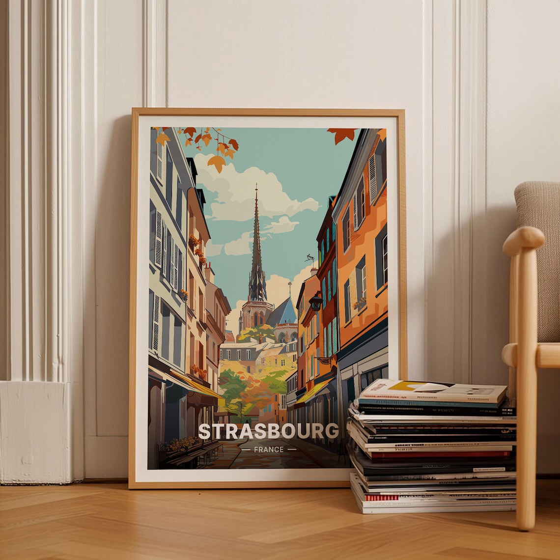 Strasbourg France Cathedral Spire Old Town Street Art Poster
