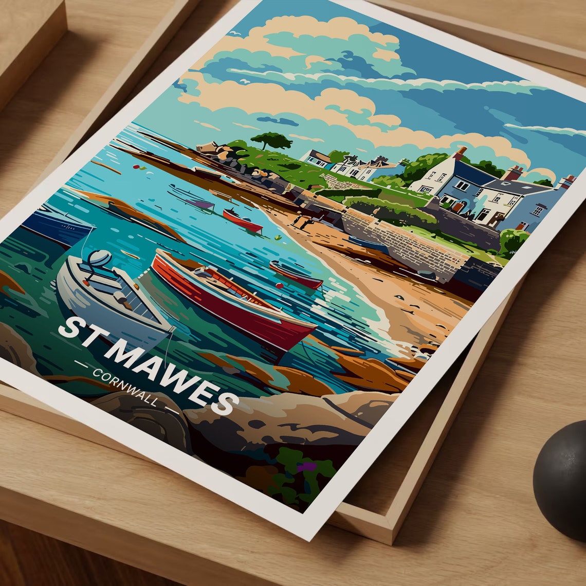 St Mawes Cornwall Fishing Boats Harbor Village Coastal Travel Poster - Image 3