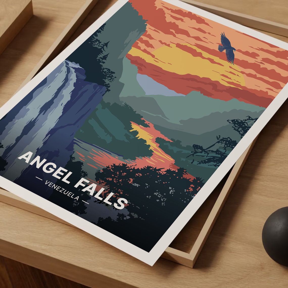 Angel Falls Venezuela Sunset Waterfall Jungle River Scene Poster - Image 3