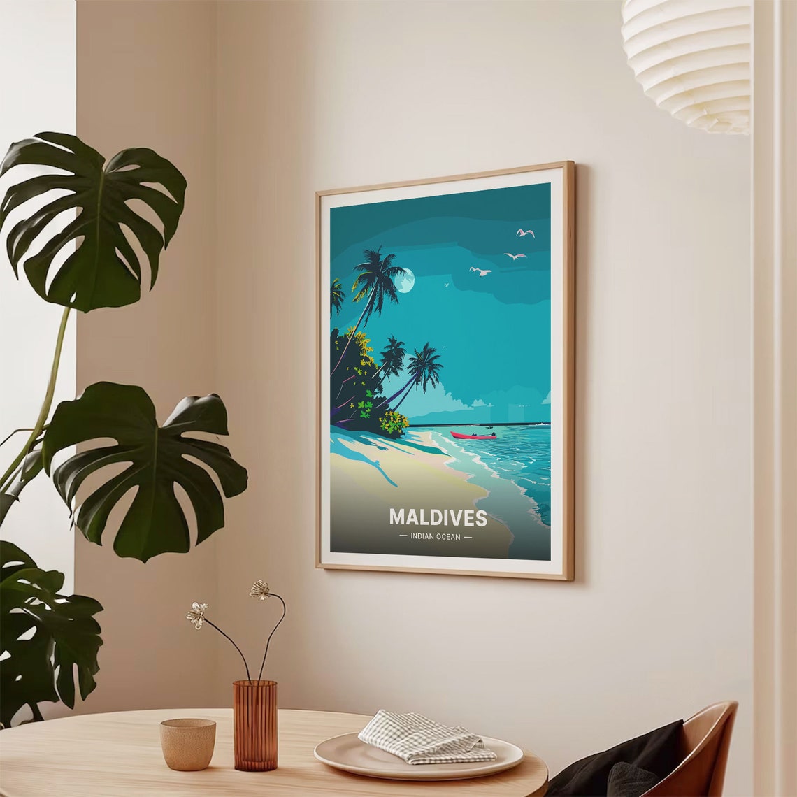 Maldives Indian Ocean Moonlit Beach Palm Trees Island Escape Poster - Image 2