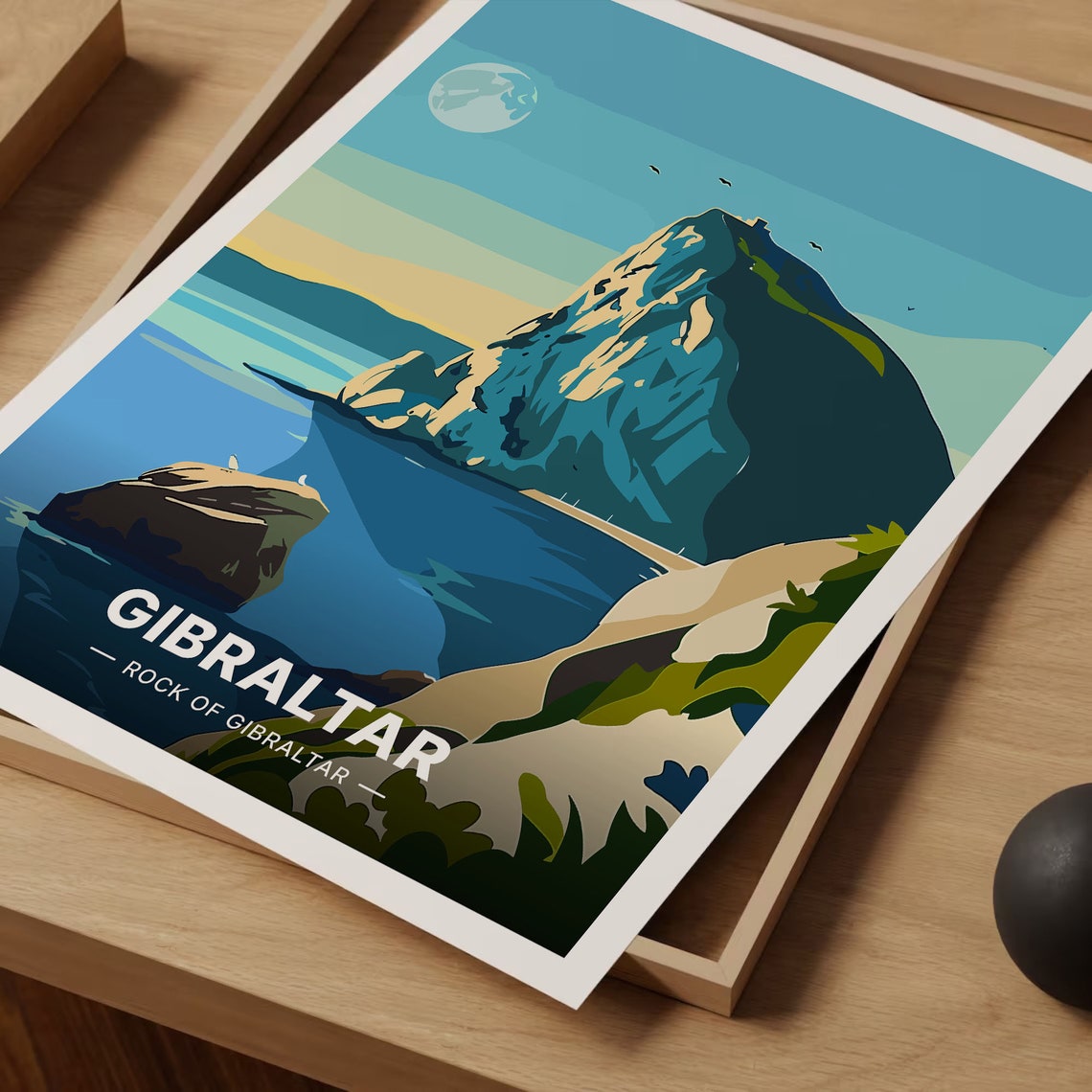 Gibraltar Rock Of Gibraltar Moonlit Strait Vintage Travel Poster - Image 3