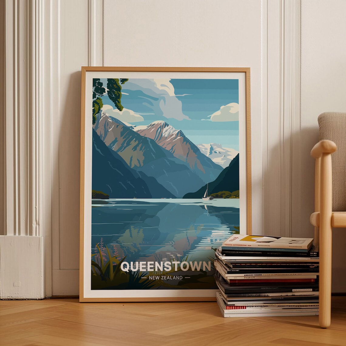 Queenstown New Zealand Coastal Landscape Travel Poster