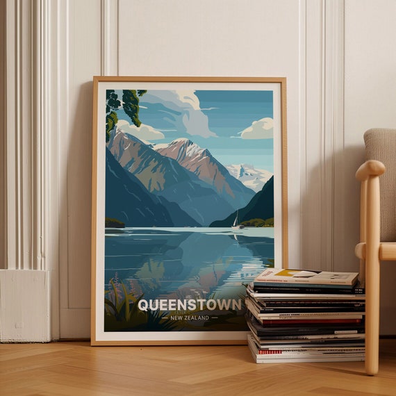 Queenstown New Zealand Coastal Landscape Travel Poster