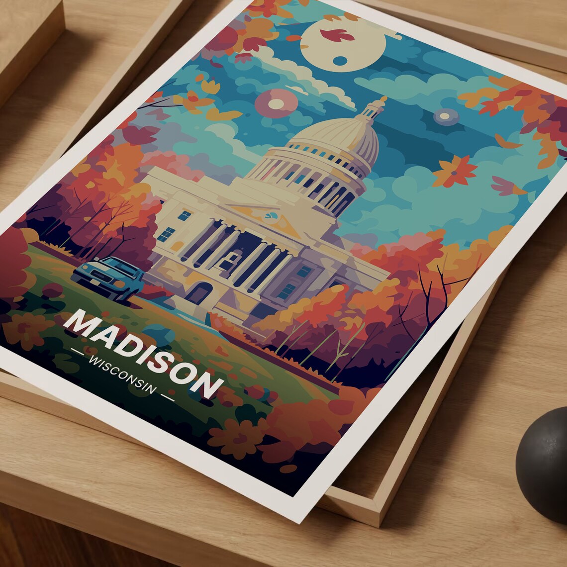 Madison Wisconsin State Capitol Dome Autumn Foliage Travel Poster - Image 3