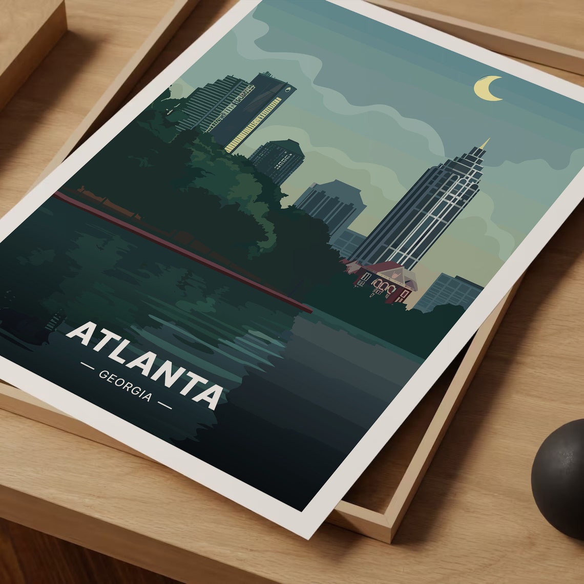 Atlanta Georgia Night Skyline Crescent Moon City Lights Poster - Image 3