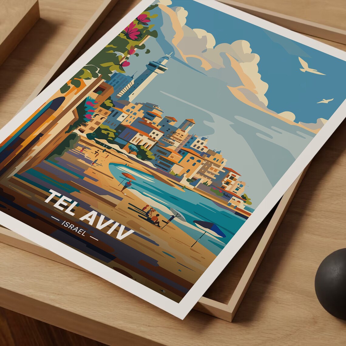 Tel Aviv Coastal Scene Travel Poster, Cityscape Decor - Image 3