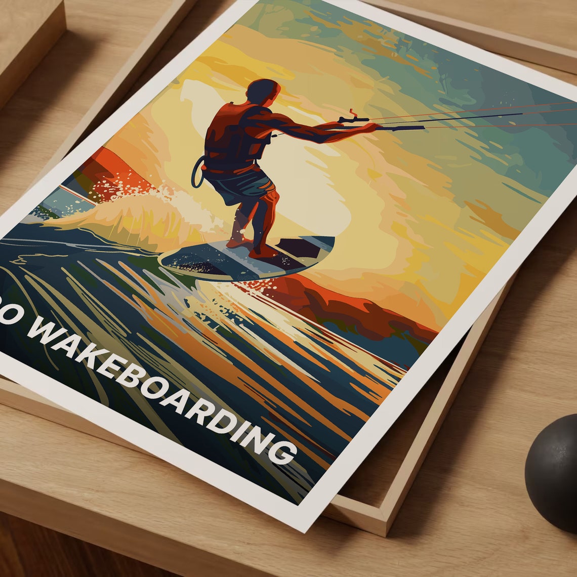 Go Wakeboarding and Kitesurfing Sunset Ocean Jump Art Poster - Image 3