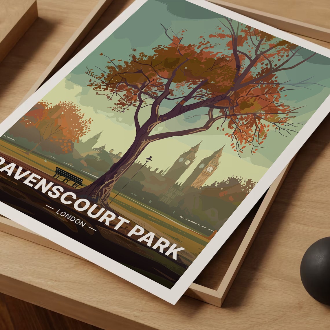 Ravenscourt Park London Autumn Tree Bench Big Ben View Travel Poster - Image 3