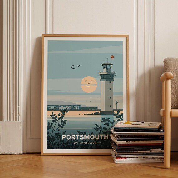 Portsmouth Harbour Tower Sunset United Kingdom Travel Poster