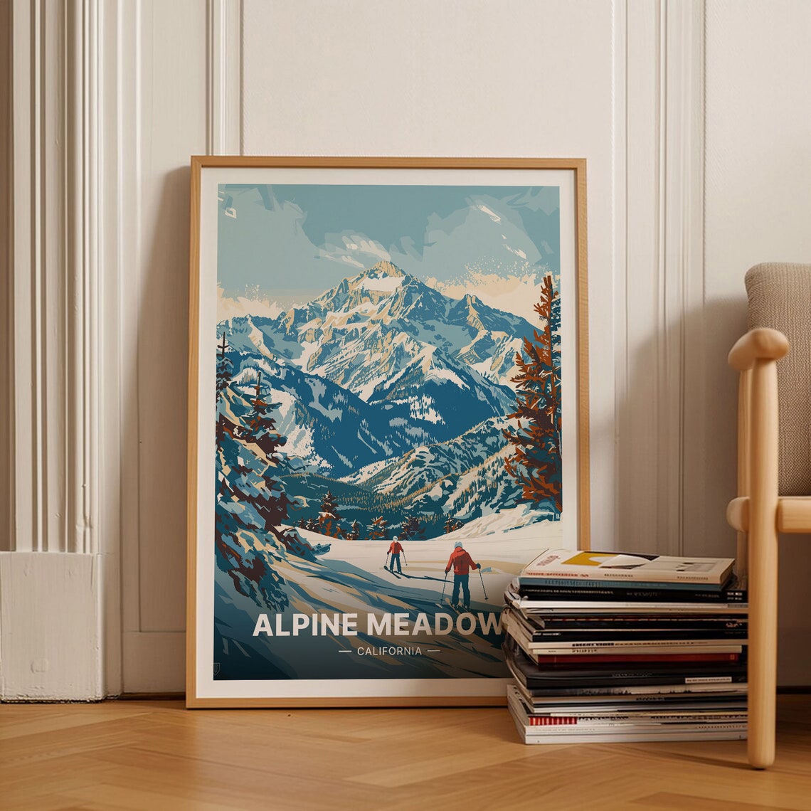 Alpine Meadows California Ski Poster Snowy Peaks Winter Resort Art
