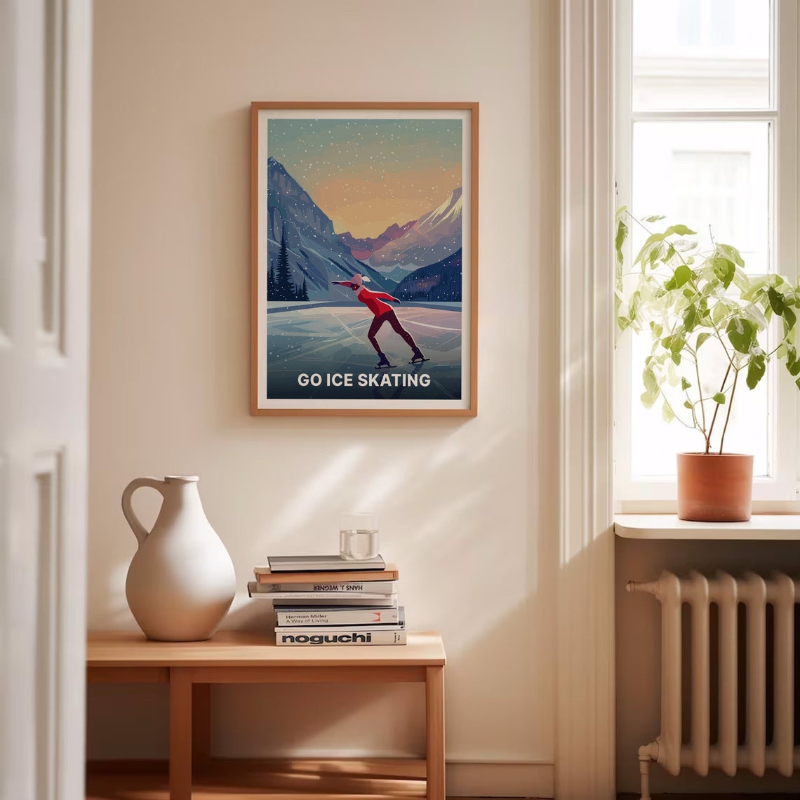 Go Ice Skating Poster Frozen Alpine Lake Sunset Winter Sports Art - Image 4