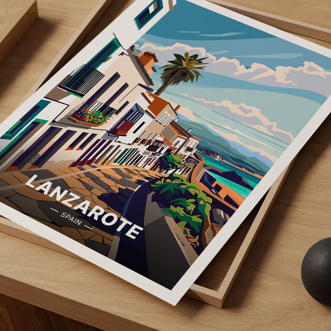 Lanzarote Spain Whitewashed Street Palm Trees Canary Island Poster - Image 3
