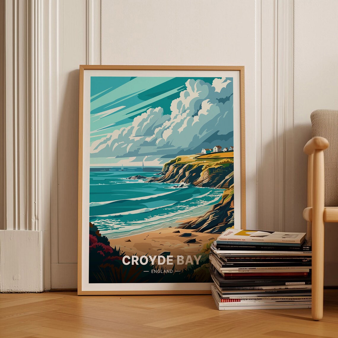 Croyde Bay England Poster Coastal Cliffs Beach Surf Seaside Art